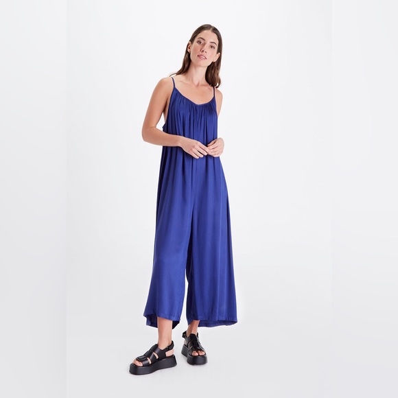 Shinestar wide leg dark blue jumpsuit - Picture 1 of 9